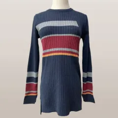 ネイビー バイカラー ロング ニット セーター ／ レディース 44 ー 55 サイズ 未使用