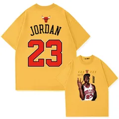 バスケットボール マイケル・ジョーダン 23番 プリントTシャツ 半袖 メンズ ストリート ヒップホップ カジュアル イエロー