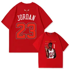 バスケットボール マイケル・ジョーダン 23番 プリントTシャツ 半袖 メンズ ストリート ヒップホップ カジュアル レッド