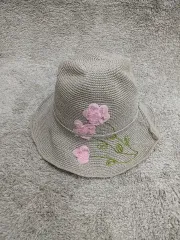 グレーピンクフラワー バケットハット