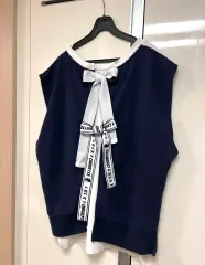 LUCKY CHOUETTE オープンバック リボン バイカラー ノースリーブ Tシャツ スウェット ベスト レイヤード