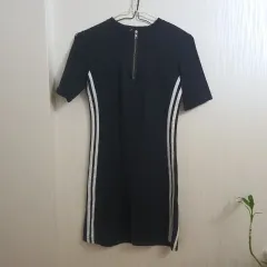 黒 3本線 半袖 ミニ ワンピース