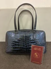 JRA認定 Laqujuクロコダイル ハンドバッグ ダークブルー