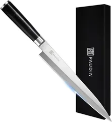 PAUDIN 刺身包丁 - パウディン やなぎば包丁 240mm さしみ包丁 ステンレス 片刃 魚さばき 三枚おろし 海鮮 マグロ ローストビーフ 切れる包丁 柳刃 (銀，黒,  240mm|刺身包丁|M1)