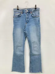 ZARA ザラ デニムパンツ EUR38 ブルー クロップド・半端丈 無地 スタンダード フレア・ブーツカット レギュラー ヴィンテージ フルレングス