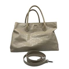 FURLA　フルラ　ホワイト　型押し　ハンドバッグ