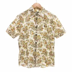 バーバリーブラックレーベル BURBERRY BLACK LABEL シャツ 半袖 総柄 花がら 2 白 ホワイト 茶 ブラウン /JS ■GY50