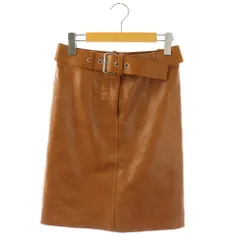 セリーヌ CELINE レザースカート ミニ タイト ジッパーフライ 36 茶 /NR ■OSのサムネイル