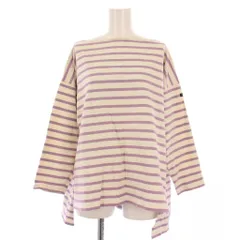 ルミノア Leminor バスクシャツ カットソー 長袖 ボートネック バイカラー ボーダー柄 1 ベージュ 紫 パープル /BB