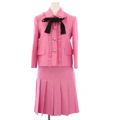 グッチ GUCCI スーツ ステンカラージャケット プリーツスカート ひざ丈 GGパールボタン リボン 36 38 ピンク 417366 410033 /KHのサムネイル