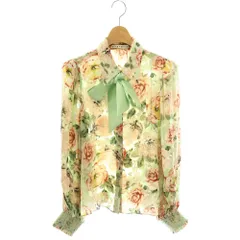 アリスオリビア alice + olivia ブラウス シャツ 花柄 リボン シアー シルク混 M グリーン マルチカラー /CX ■GY19のサムネイル