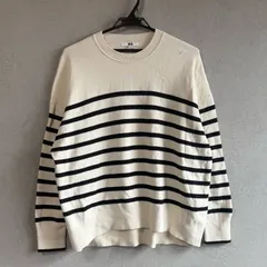 UNIQLO コットンリラックスアイボリー ブラック ボーダークルーセーター