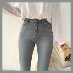 (実際に着用 0回) Blurfit スリム ストレート デニム グレイッシュ ライトブルー