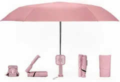 CAWKAY 日傘 扇風機付き 折り畳み傘 ファン パラソル 6本骨 U Vカット 日焼け防止 耐風 撥水 軽量 折りたたみ傘 晴雨兼用 (ピンク)