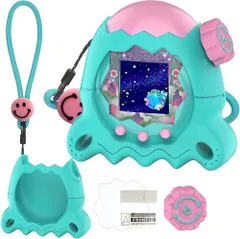 BCWXIONシリコンケースカバー For Tamagotchi Paradise(たまごっちパラダイス), 付属保護帽、画面パネル保護フィルム 指掛けストラップ 指紋防止 落下防止 軽量 耐衝撃 防塵 全面保護カバ (Jade Forest 0e1a6509