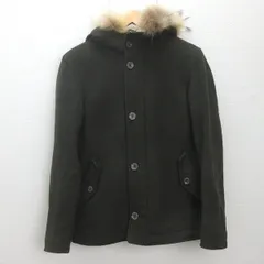 K■ユナイテッドアローズ/UNITED ARROWS B＆Y リアルファー付き メルトンウールコート【L】カーキ/MENS細身■85【中古】のサムネイル