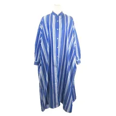 ユナイテッドアローズ UNITED ARROWS STYLE for LIVING シャツワンピース 青 ブルー バンドカラー 長袖 ストライプ サイドスリット /MN25 ■ECC001