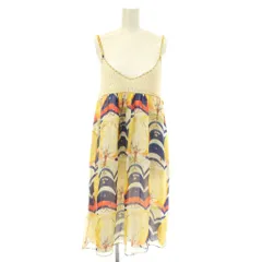 ツモリチサト TSUMORI CHISATO キャミワンピース 絹 シルク 2 白 紺 黄 ノースリーブ クロシェ編み切替 総柄 /JP