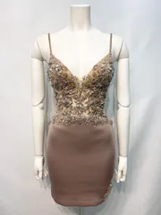 2479 AR Angel R エンジェルアール　キャバクラ　ドレス　伸縮性　シースルー　ビジュー　ストーンストラップ　タイト　ミニ　キャバドレス　S