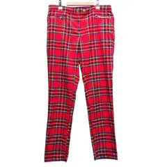 H&M タータンチェック パンツ 赤チェック スリムパンツ EUR42 Lサイズ相当 レディース 古着 ストレッチ UK柄 パンク ロック 韓国ファッション ストリート 美シルエット 春秋冬