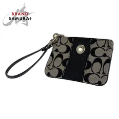 美品 COACH コーチ シグネチャー ブラック シルバー キャンバス アクセサリーポーチ リストレット レディース 400393【中古】