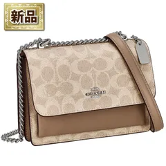 コーチ COACH ミニ クレア クロスボディ CW206 SVPWH 2024 AW サンド シグネチャーキャンバス トープ レザー シルバーチェーン