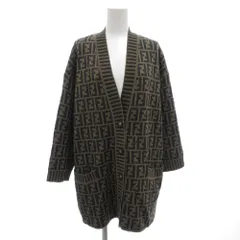 フェンディ FENDI ズッカ柄カーディガン ニット モノグラム 長袖 厚手 ビックシルエット 40 茶 ブラウン 黒 ブラック /GV ■GY18