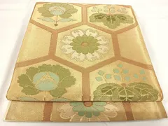 平和屋着物◎六通柄袋帯　亀甲花文　金糸　正絹　逸品　AABG2427yxのサムネイル