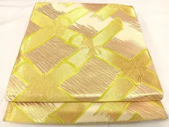 平和屋着物◎六通柄袋帯　唐織　竹　金糸　正絹　逸品　AABG2428yx