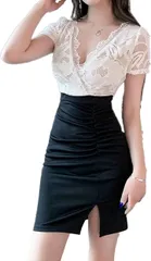 Takusan Shopping キャバドレス ミニドレス ハイウエスト タイト ワンピース キャバ嬢 刺繍 セクシー パーティー 透け感 エレガント アイラッシュレース レディース (ホワイト,  XL)