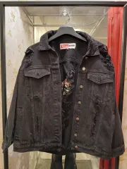 3 ／ 4 LAP レディース ダメージ ウォッシュ デニムジャケット フリーサイズ