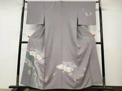 平和屋着物●訪問着　刺繍　貝紫　雲取り尾長鳥草花文　暈し染め　金彩　正絹　逸品　CABD7225ut