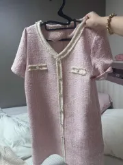 ツイード ワンピース (アイボリー) ピンク)