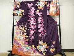 未仕立て 正絹 丹後ちりめん 紫 金彩 藤 芍薬 振袖 身丈177 - メルカリ