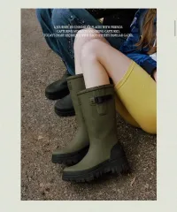 新品) パッケージ) ロックフィッシュウェザーウェア プラットフォーム レインブーツ ロング/カーキ/ 235