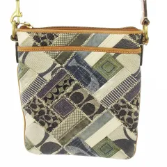 コーチ COACH ショルダーバッグ パッチワーク キャンバス レザー 革 シグネチャー 総柄 紺 ネイビー 41462 /AO10 ■GY18