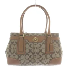 コーチ COACH トートバッグ ハンド キャンバス レザー シグネチャー 総柄 茶色 ブラウン 11062 /XZ ■GY11
