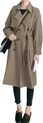 Lilly chocolate トレンチコート レディース 春 秋 ロングコート 裏地付き ベルト付き ポケット付き 通勤 きれいめ (カーキブラウン,  XL)