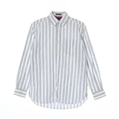 M Tommy Hilfiger(トミーヒルフィガー) 白 垂直 ストライプ スカイ 長袖 シャツ