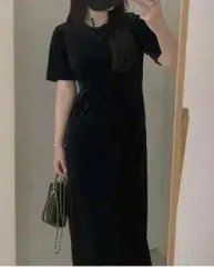 ベロア 黒 ロング ワンピース 新品