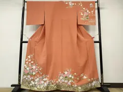 平和屋着物●訪問着　刺繍　十二単風　枝花文　暈し染め　金彩　正絹　逸品　CABD7429ut