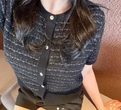 ショートスリーブサマー ニット ツイード カーディガン