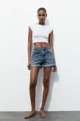 レディース ZARA(ザラ) ZARA ロールアップ ショート パンツ デニム ショートパンツ デニムハーフパンツ