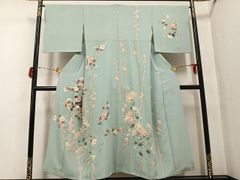単衣 着物 正絹 ミントグリーン 刺繍 花柄 上品 華やか 美品✨ - メルカリ