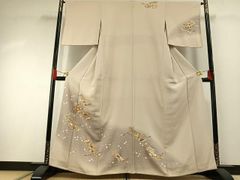 極美品】色留袖 綸子 三つ紋 重ね衿付き 友禅 金駒刺繍あり 風景柄 