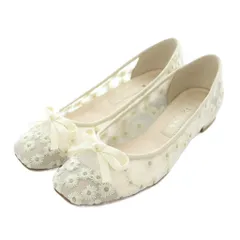 ダイアナ DIANA パンプス フラットヒール バレエ フラワー刺繍 リボン 23cm 白 ホワイト メッシュ スクエアトゥ /RI ■OS