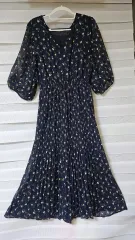 ビッグサイズ ダークネイビー シフォン メキシカンロングドレス