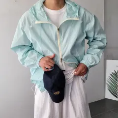 メンズ 夏 冷感 アイス フード ウインドブレーカー シャカシャカ素材 ブルゾン ジャケット 5 カラー