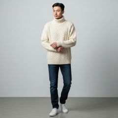 新品 DRUMOHR ケーブルニット イタリア製 タートルネック L グリーン 