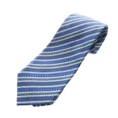 ブルガリ BVLGARI ネクタイ レギュラータイ ロゴ 総柄 ストライプ  絹 シルク 青 ブルー ■GY18 /MQ